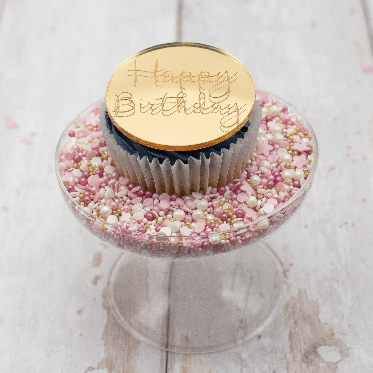 Happy Birthday Acrylic Cupcake Disc