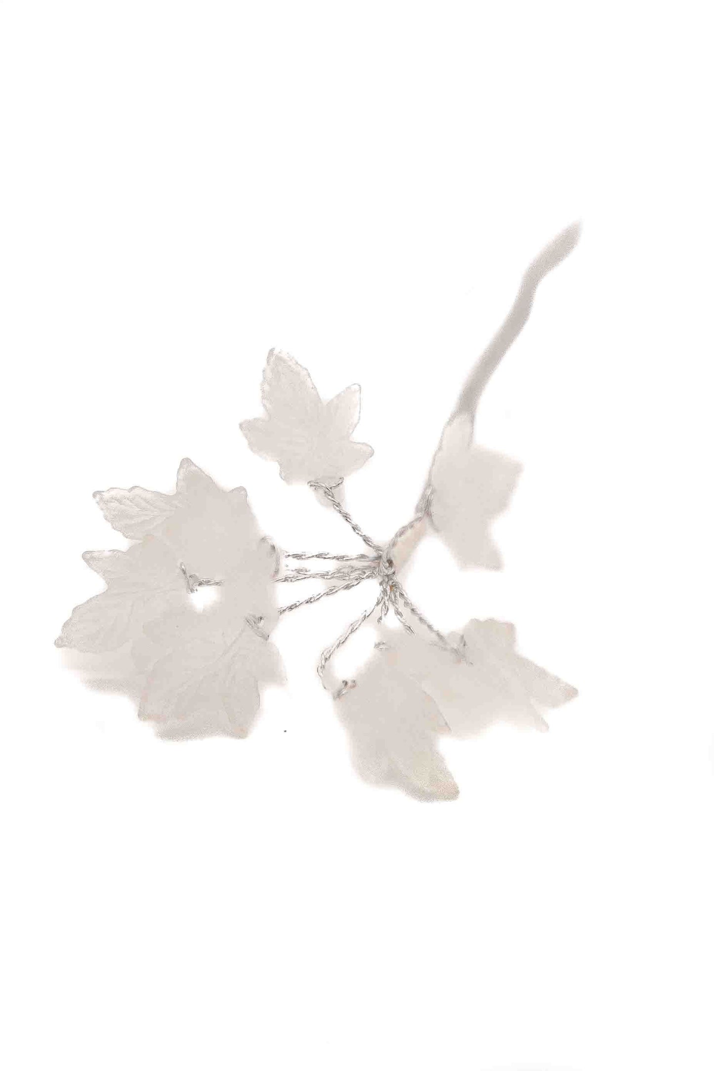 White Ivy Leaf Decoration on Silver Stem - Small