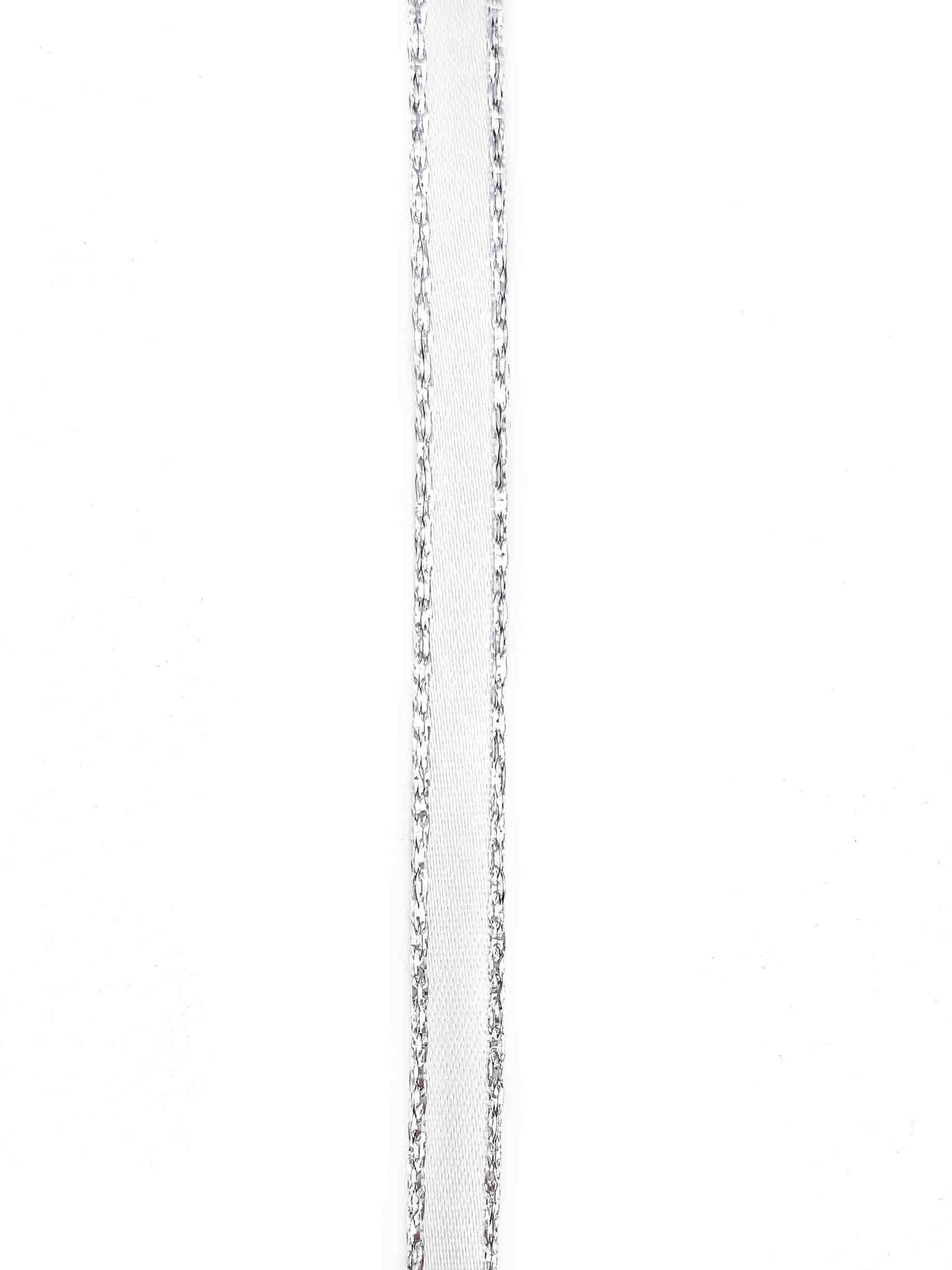 White Silver Edge Satin Ribbon - 7mm