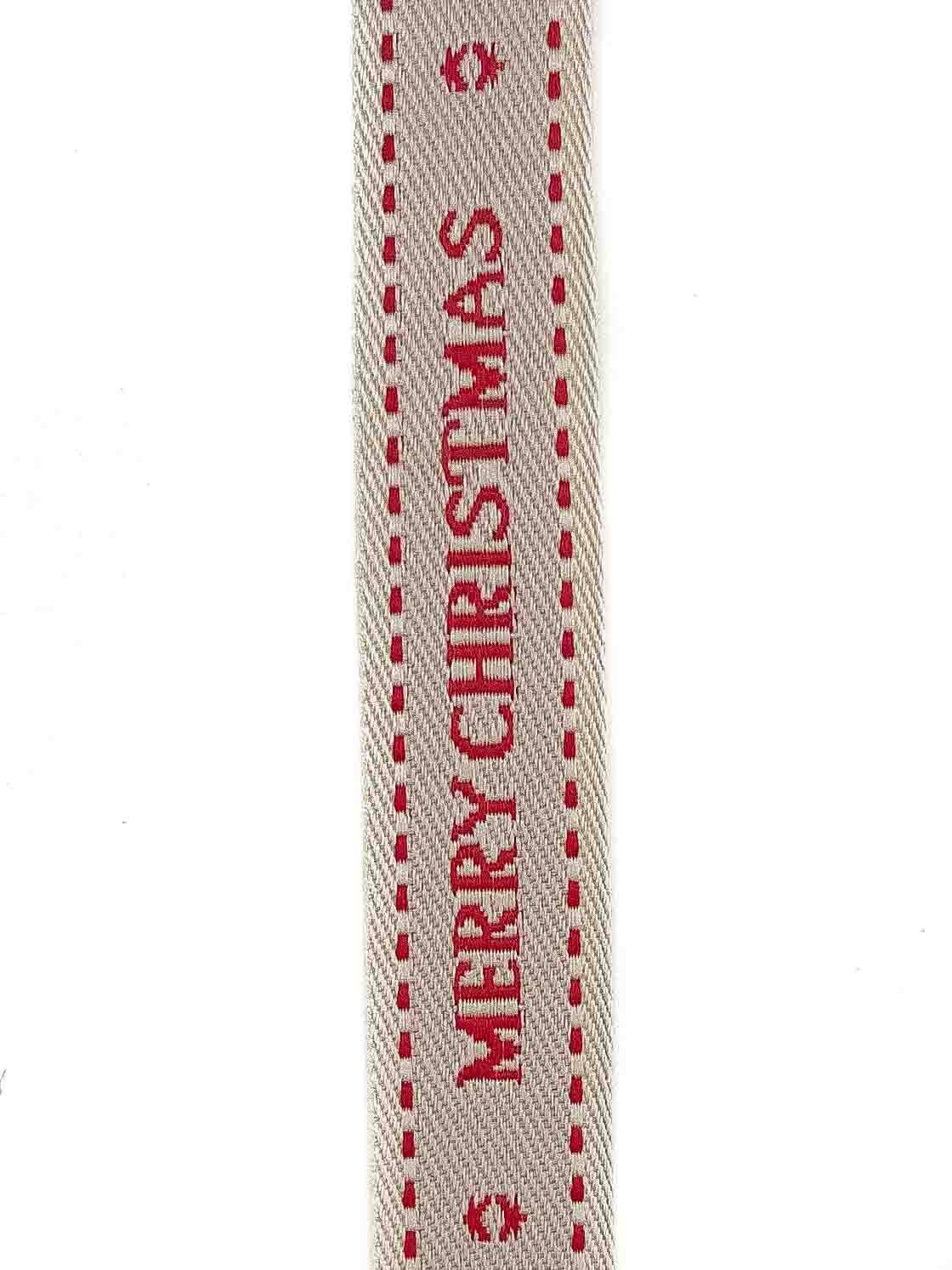 Natural Jacquard Christmas Ribbon - 15mm