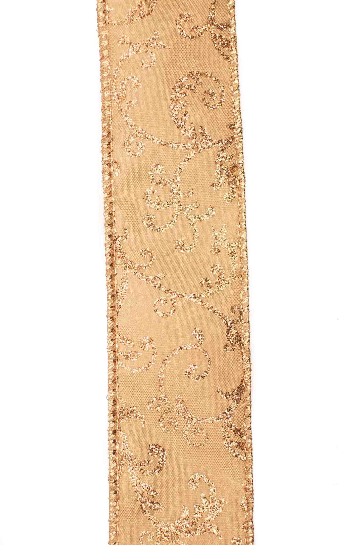 Gold Floral Design Glittery Ribbon - 38mm