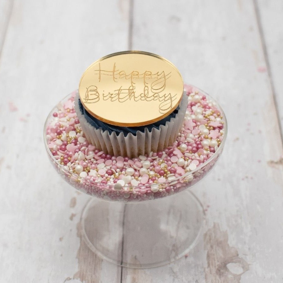 Happy Birthday Acrylic Cupcake Topper - 6 Pack