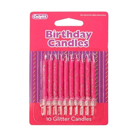 10 Fuschia Pink Glitter Birthday Candles