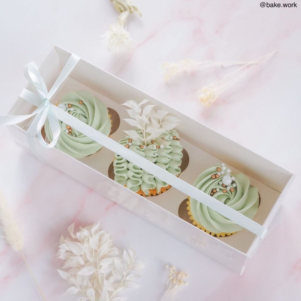 3 Hole Cupcake Box With Full Clear Lid - Pack Of 2