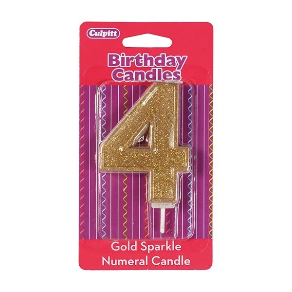 Number 4 Gold Glitter Birthday Candle