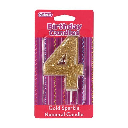 Number 4 Gold Glitter Birthday Candle