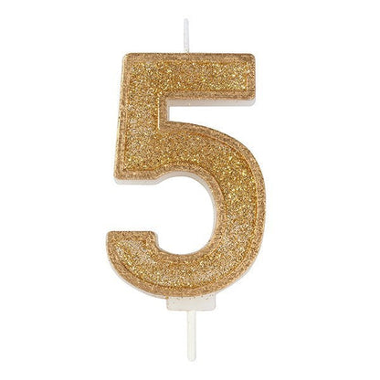 Number 5 Gold Glitter Birthday Candle