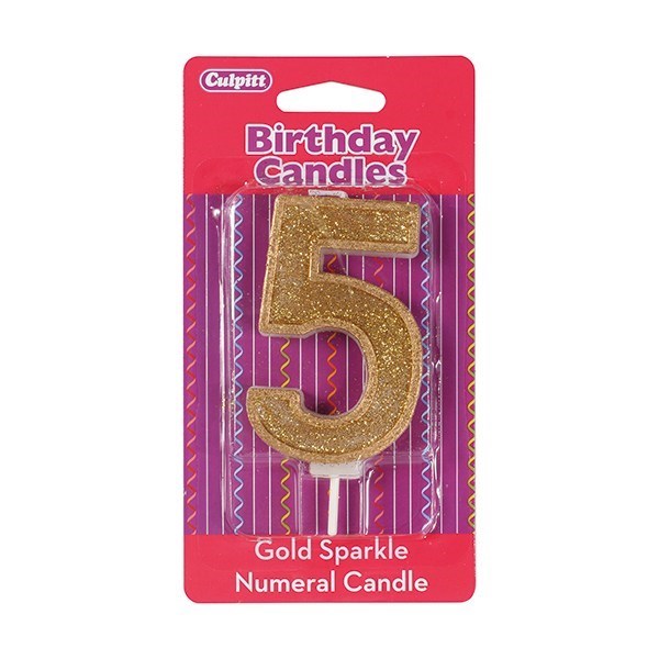Number 5 Gold Glitter Birthday Candle