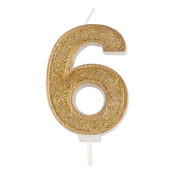 Number 6 Gold Glitter Birthday Candle