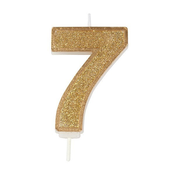Number 7 Gold Glitter Birthday Candle
