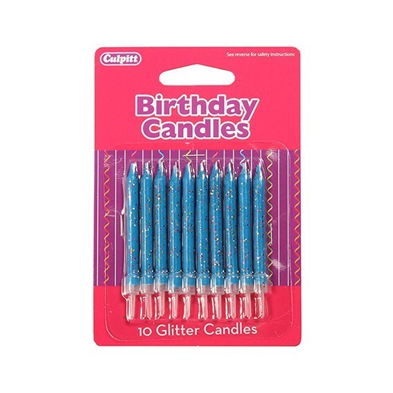 10 Blue Glitter Candles