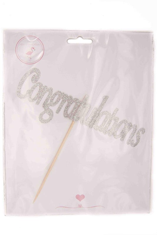 Silver Glitter Card Topper - Congratulations