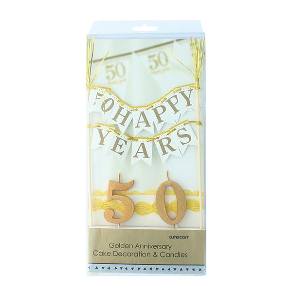 Golden Anniversary Cake Decoration and Candles