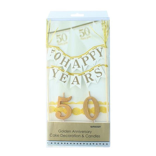 Golden Anniversary Cake Decoration and Candles