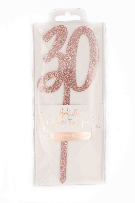 Hootyballoo Rose Gold Glitter Acrylic Cake Topper - 30
