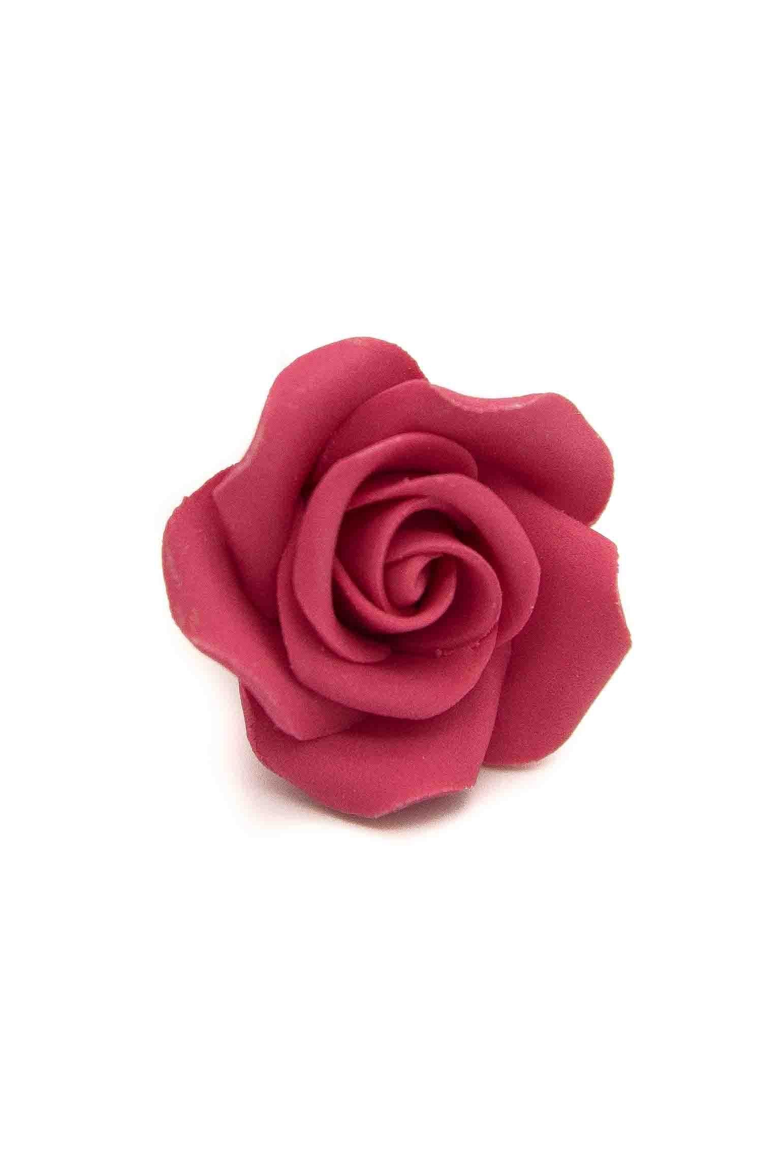 Medium Deep Pink Rose with Calyx and Wire