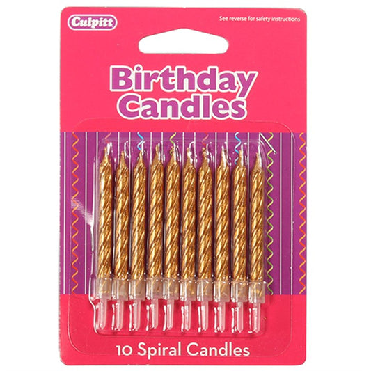 10 Gold Spiral Birthday Candles