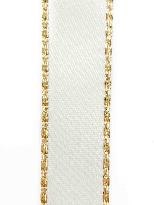Bridal White Gold Edge Satin Ribbon - 15mm