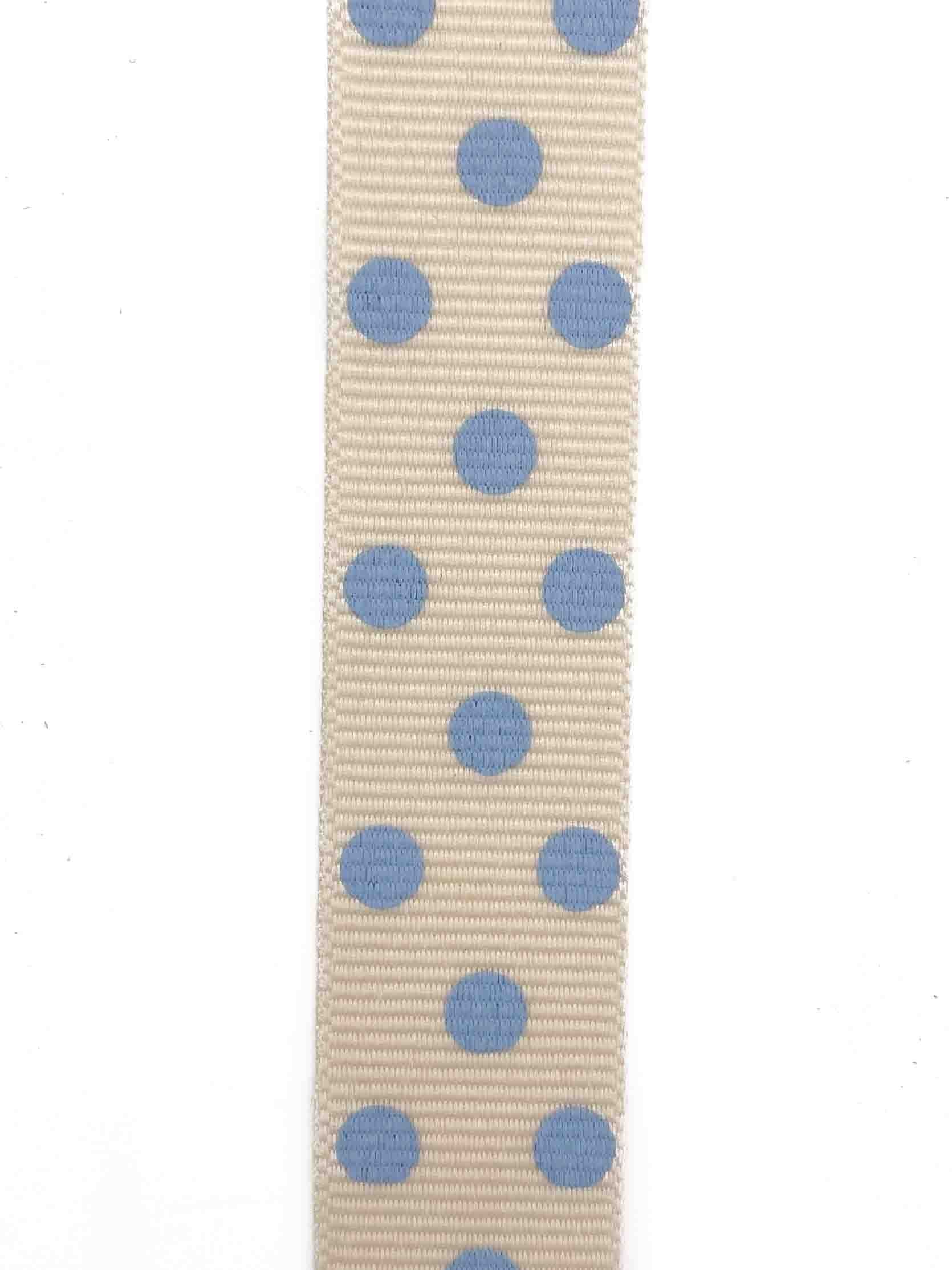 Blue and Natural Spotty Grosgrain - 15mm