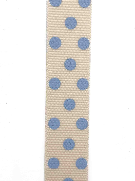 Blue and Natural Spotty Grosgrain - 15mm