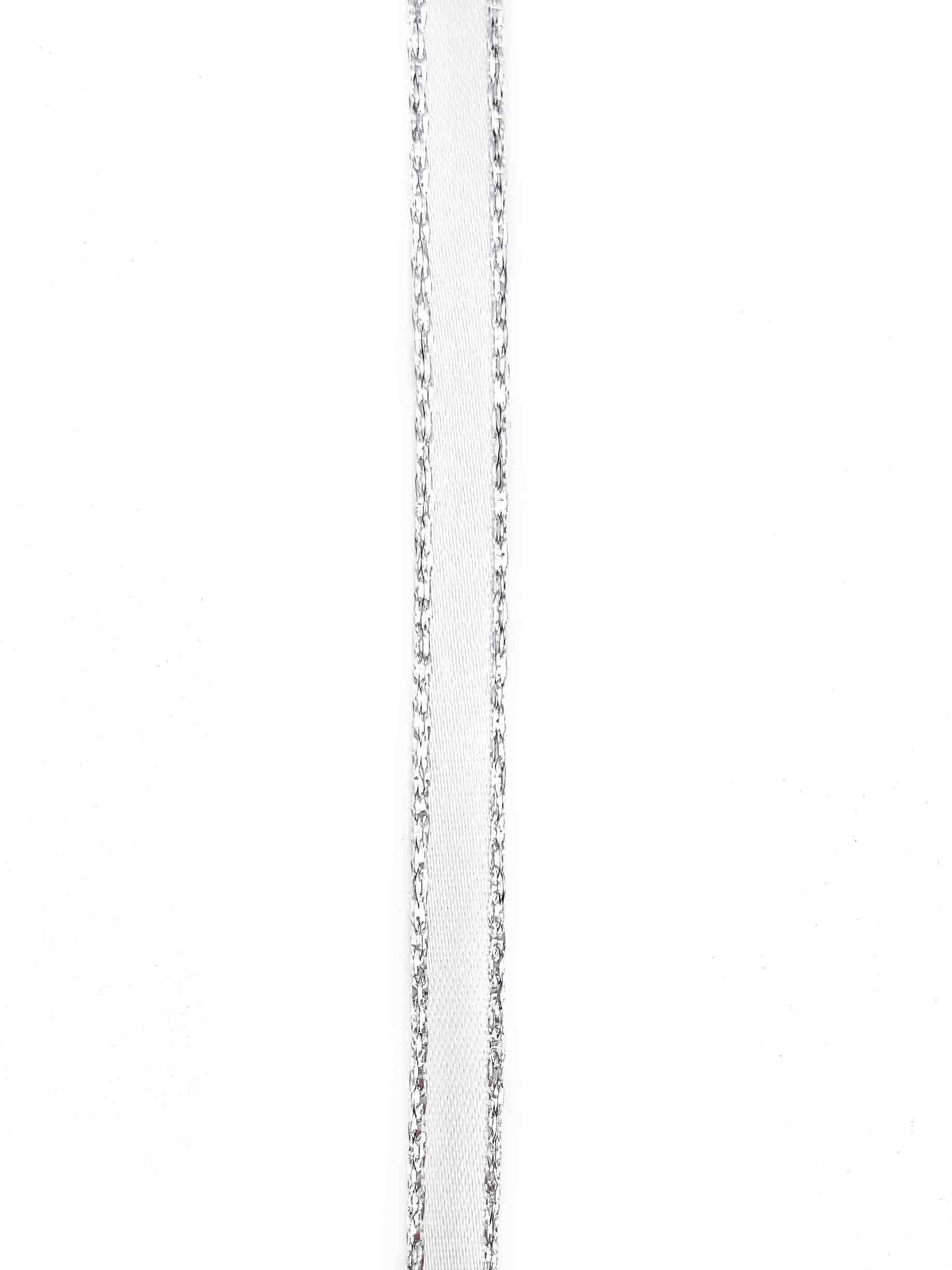 White Silver Edge Satin Ribbon - 7mm