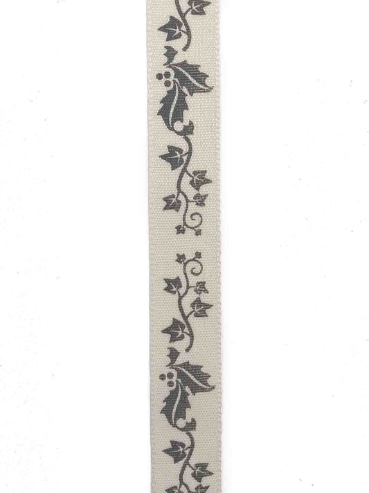 Holly and Ivy Shadow Grey Ribbon - 15mm