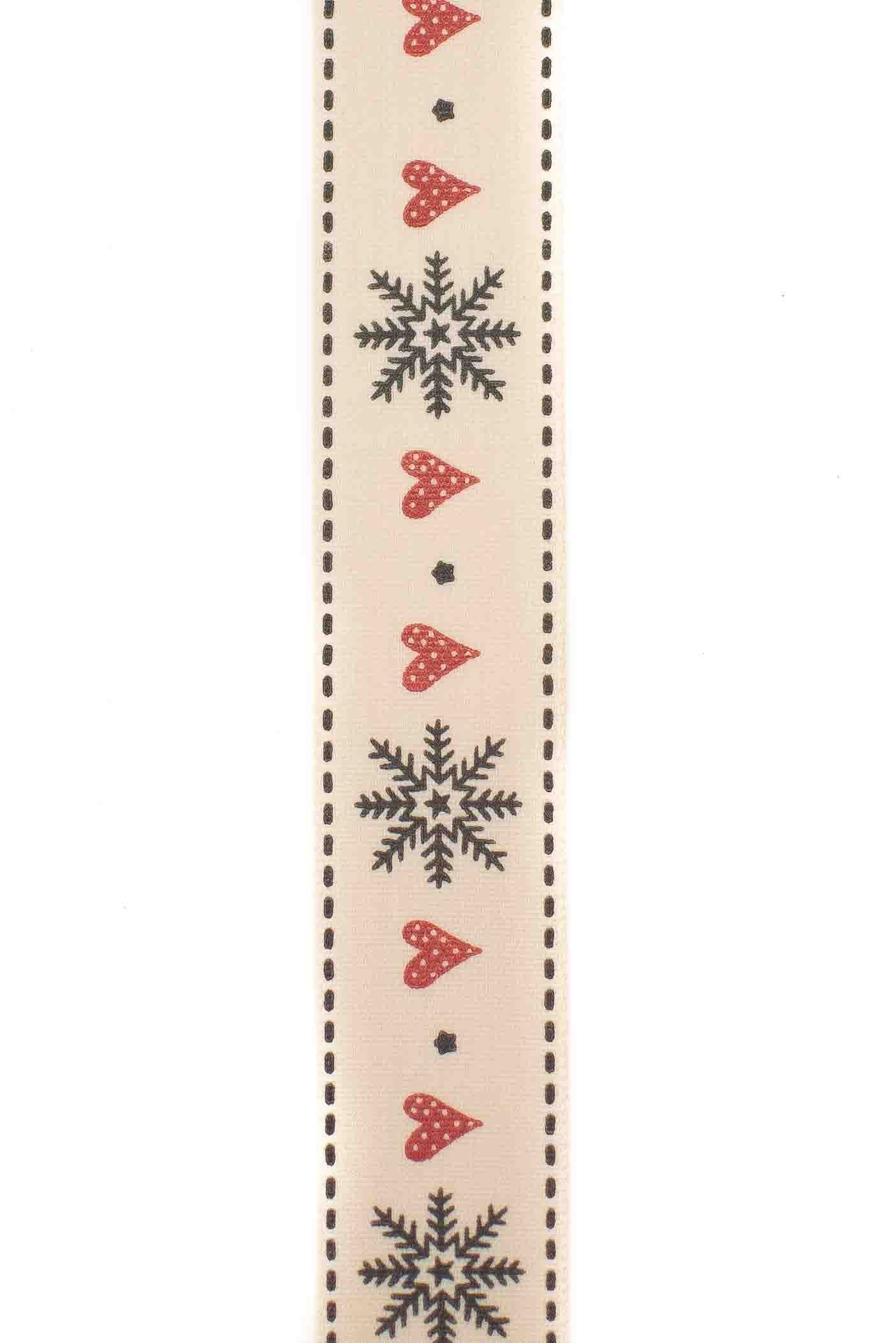 Snowflake and Red Heart Nordic Ribbon - 25mm