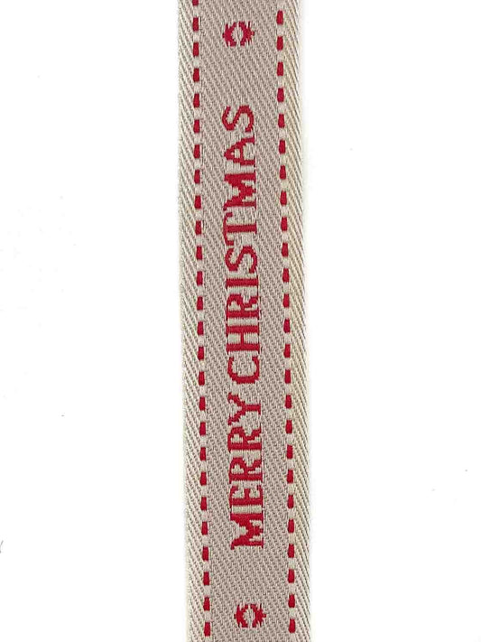 Natural Jacquard Christmas Ribbon - 15mm