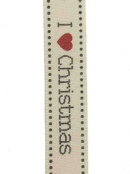 I Love Christmas Natural Ribbon - 15mm