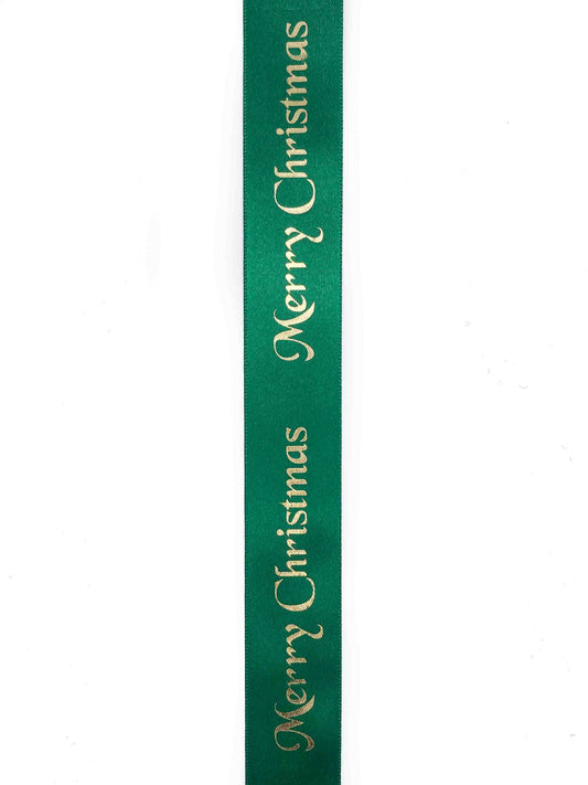 Green/ Gold Merry Christmas Ribbon - 25mm