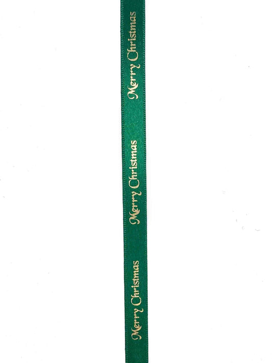 Green/ Gold Merry Christmas Ribbon - 10mm