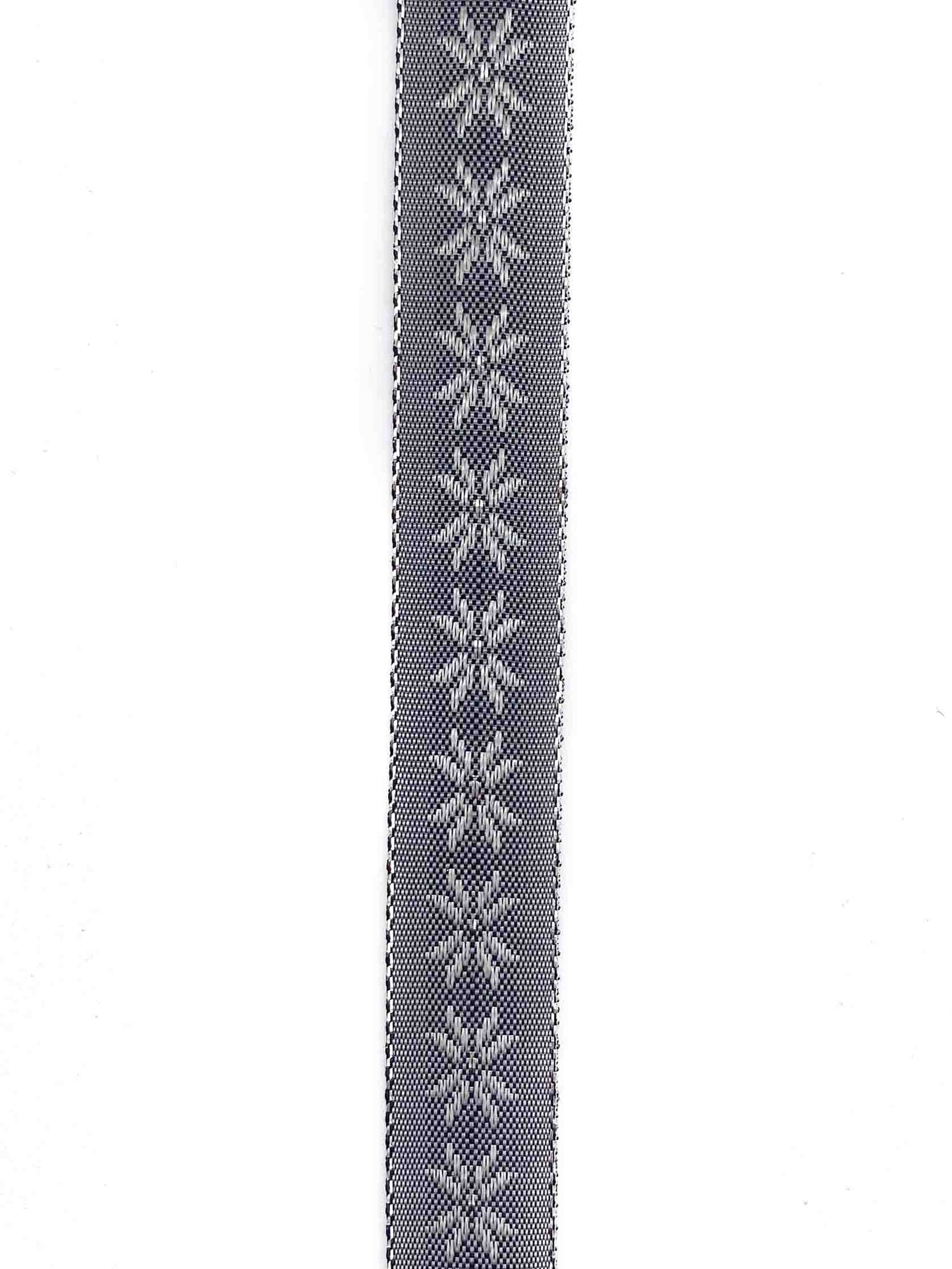 Gunmetal Grey Winter Flower Jacquard Ribbon -  15mm
