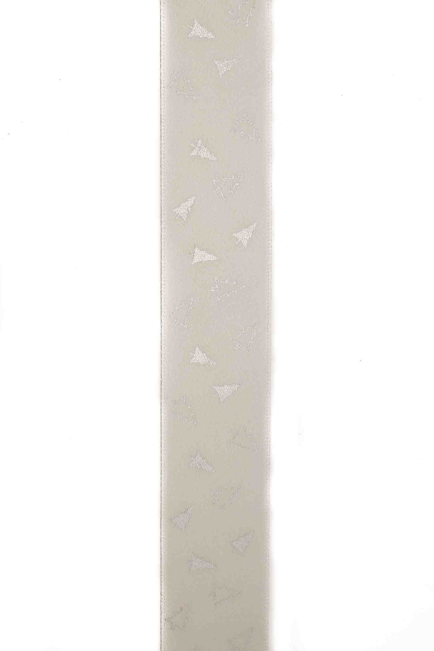 White Ribbon with a Scattered Silver Christmas Tree Design - 25mm