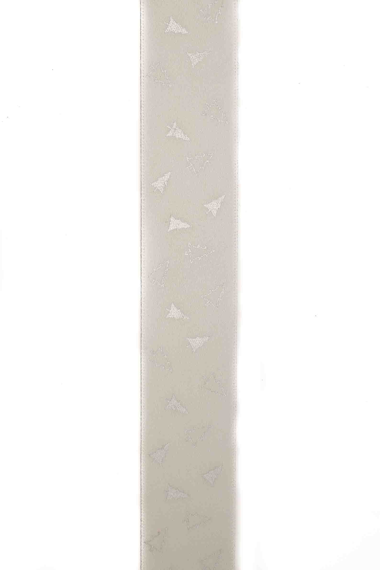 White Ribbon with a Scattered Silver Christmas Tree Design - 25mm