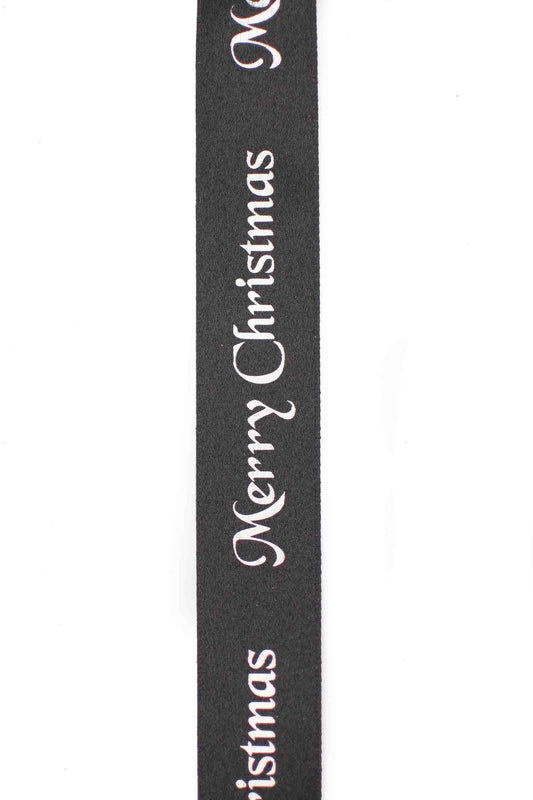 Black Ribbon with a Silver Merry Christmas Pattern - 25mm