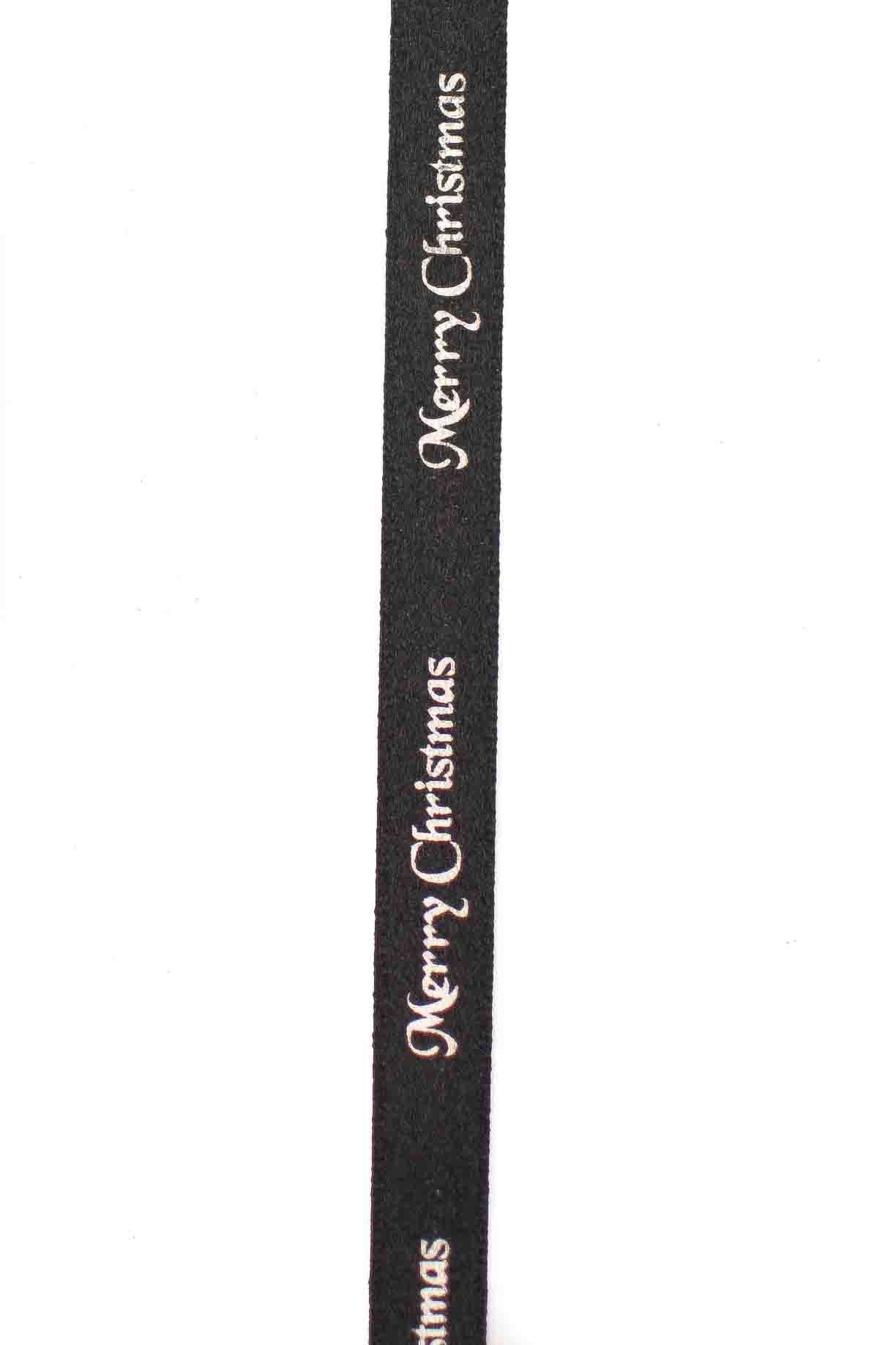 Black Ribbon with a Silver Merry Christmas Pattern - 10mm