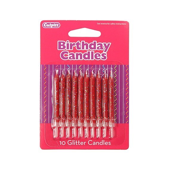 10 Red Glitter Candles