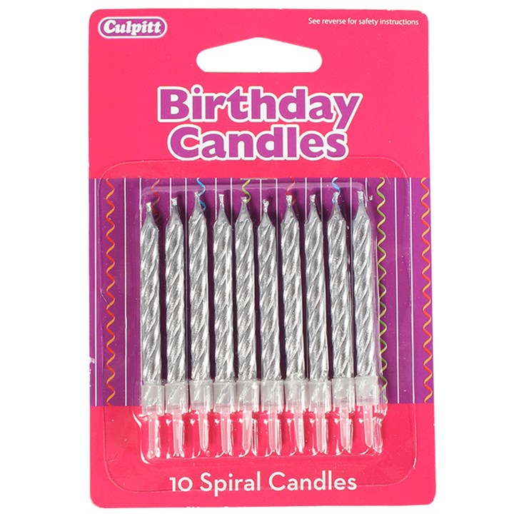 10 Silver Spiral Birthday Candles