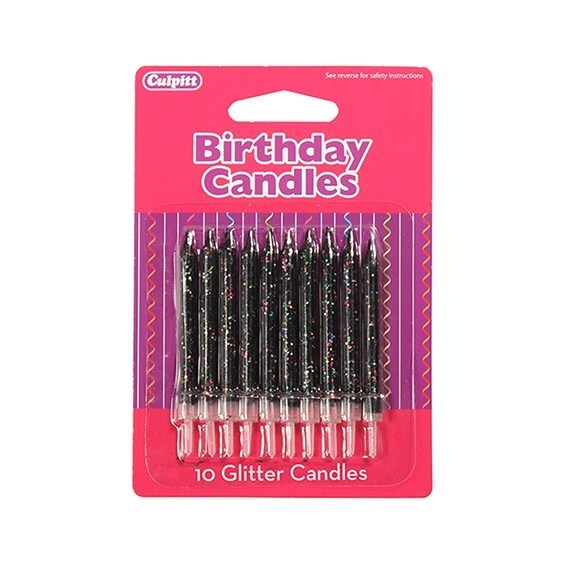 10 Black Glitter Candles