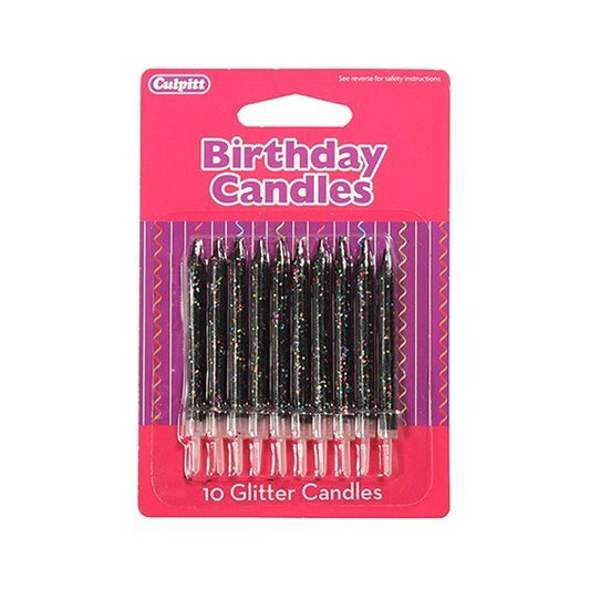10 Black Glitter Candles